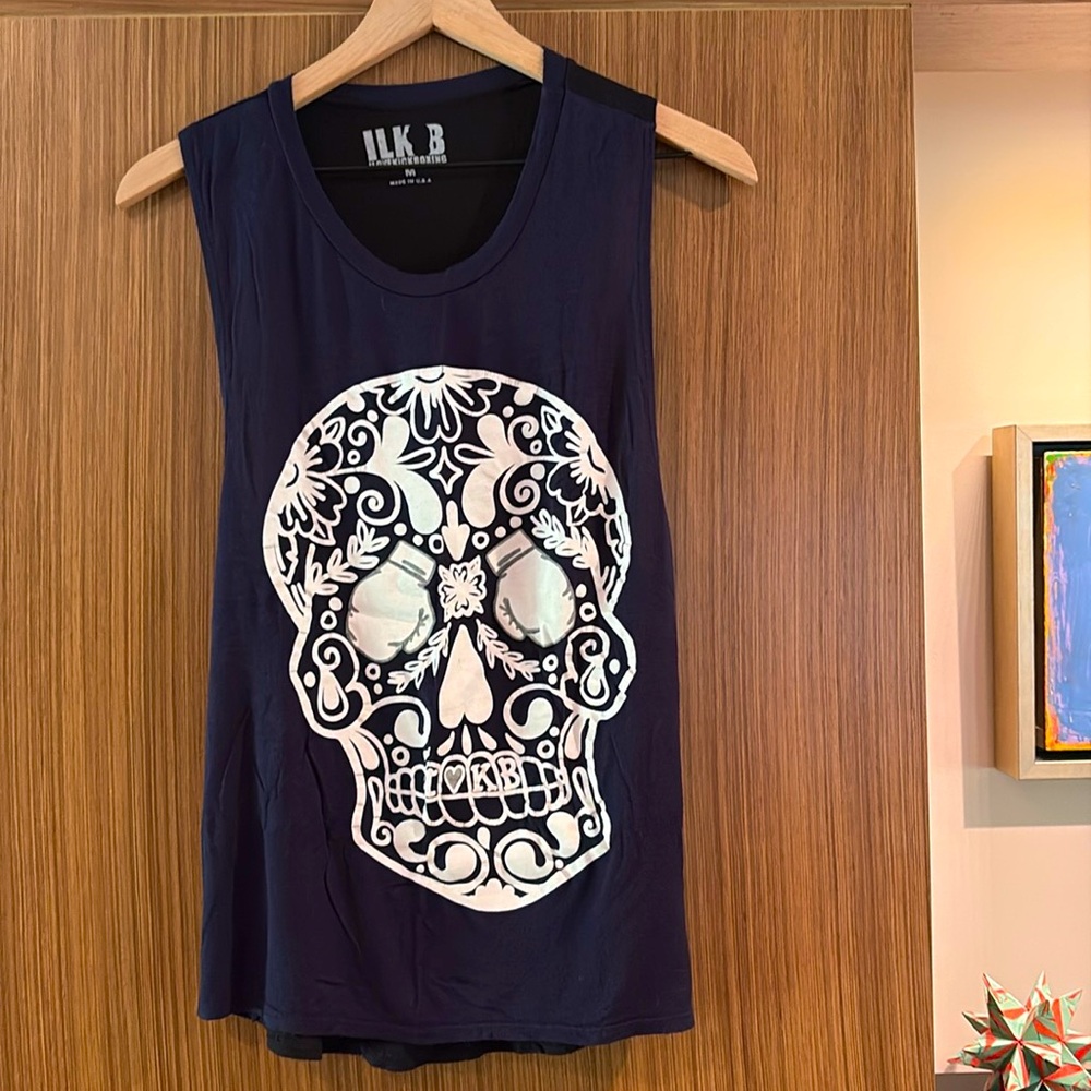 ILKB:  Graphic Tank w/ Skull Print, Size M, Navy & Black w/ White